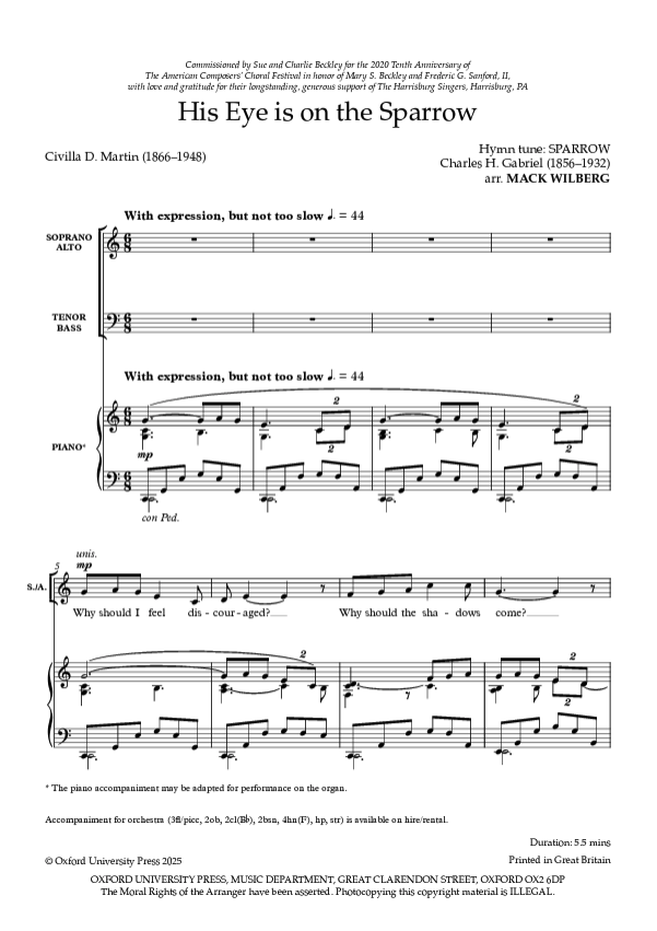 His Eye Is on the Sparrow – Mack Wilberg | SATB Choir Sheet Music