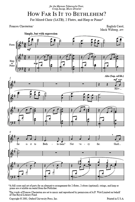 Sheet music for 'How Far Is It to Bethlehem?' with musical notation and text.