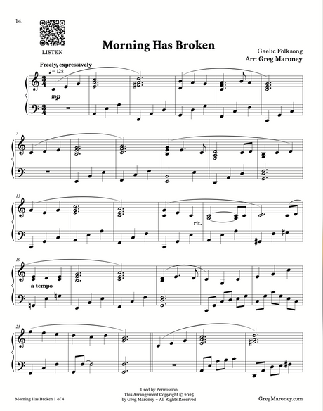 morning has broken piano sheet music by greg maroney