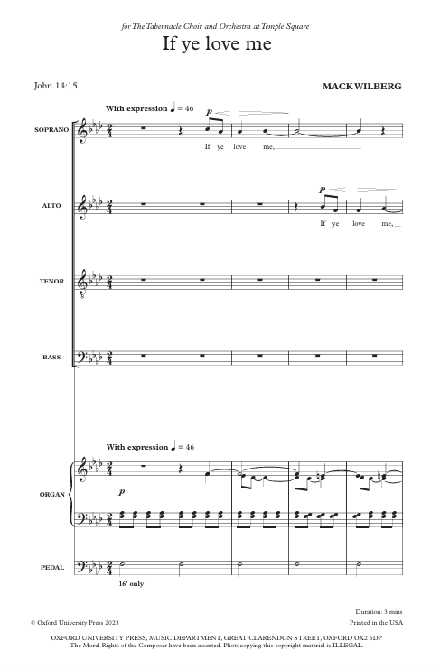 Sheet music for a choral piece titled 'If ye love me' by MackWilberg, with vocal and organ parts.