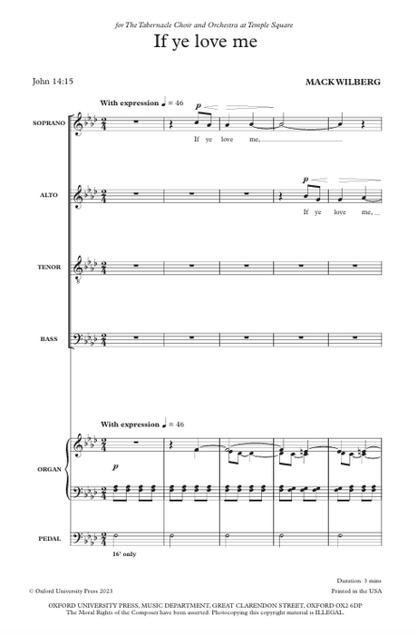 Sheet music for a choral piece titled 'If ye love me' by MackWilberg, with vocal and organ parts.