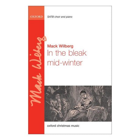 Music sheet cover for 'In the bleak mid-winter' by Mack Wilberg with a red vertical stripe and text.