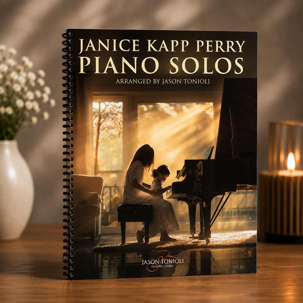 Book titled 'Janice Kapp Perry Piano Solos' by jason tonioli sheet music
