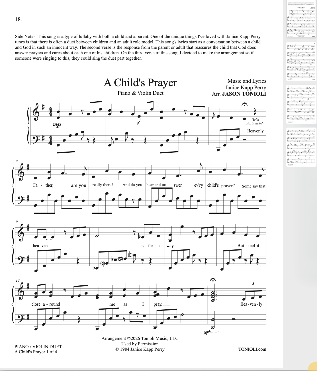 Janice Kapp Perry Duets for Piano & Violin