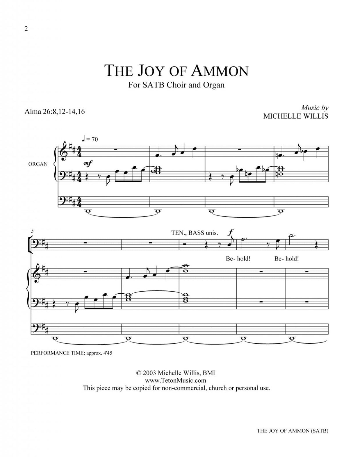 Joy of Ammon free LDS sheet music for ward choir