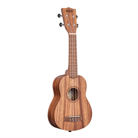 Wooden ukulele on a white background kala teak soprano uke