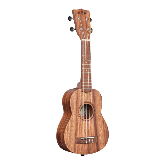 Wooden ukulele on a white background kala teak soprano uke