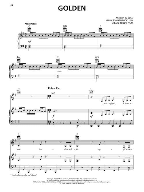 Sheet music for the song 'Golden' by Ed Sheeran, featuring piano notes and lyrics.