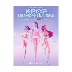 Sheet music cover for 'K-Pop Demon Hunters' with three animated characters on a purple background.