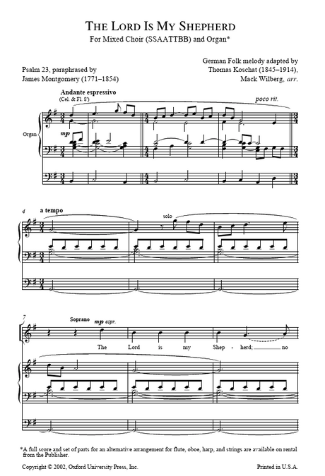 Sheet music for 'The Lord Is My Shepherd' with vocal and organ parts.