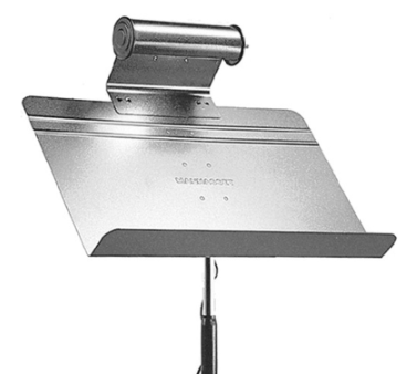 Manhasset clip-on music stand lamp with a bulb, featuring a black enamel finish and a metallic reflector.