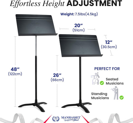 Adjustable height chart for manhasset music stands