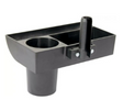 A black Manhasset stand accessory box with a hanger, designed to be attached below a music stand for storage of various accessories.