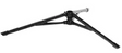 A black collapsible tripod Manhasset Voyager Base designed for connecting to a Manhasset shaft, made of 18 gauge steel.