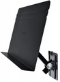 Black wall-mounted manhasset music stand with an adjustable desk and a stabilizing bar, designed for limited space environments.