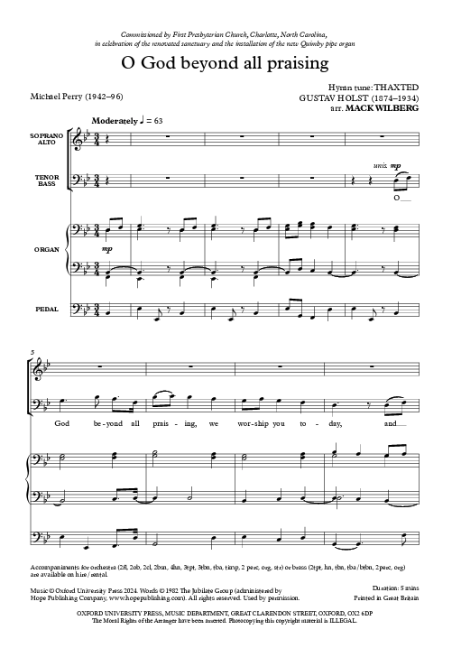 Sheet music for a musical piece titled 'O God beyond all praising' with text and musical notation by mack wilberg