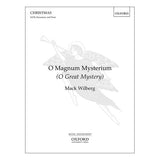 Sheet music cover for 'O Magnum Mysterium' by Mack Wilberg with a white dove illustration on a white background.