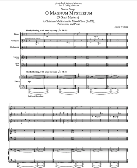 Sheet music for 'O Magnum Mysterium' with musical notation and text.