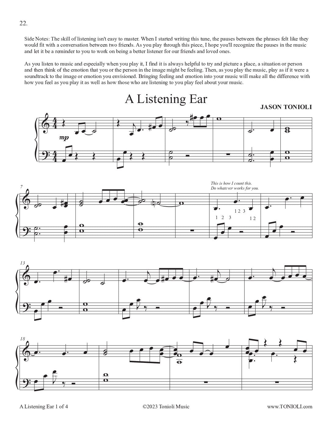 Quiet Thoughts: Easier Originals Vol. 1 by Jason Tonioli – Piano Solos