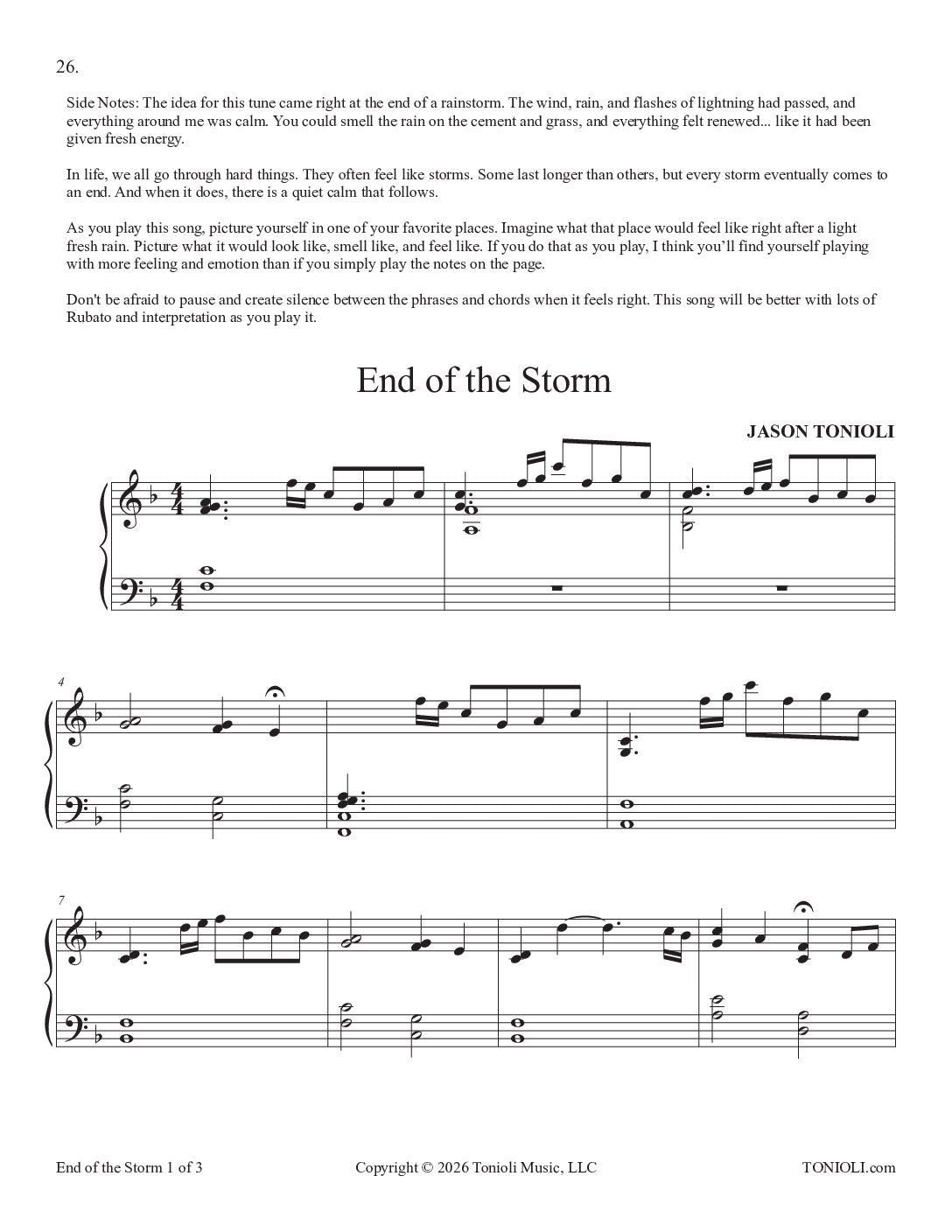 Quiet Thoughts: Easier Originals Vol. 1 by Jason Tonioli – Piano Solos
