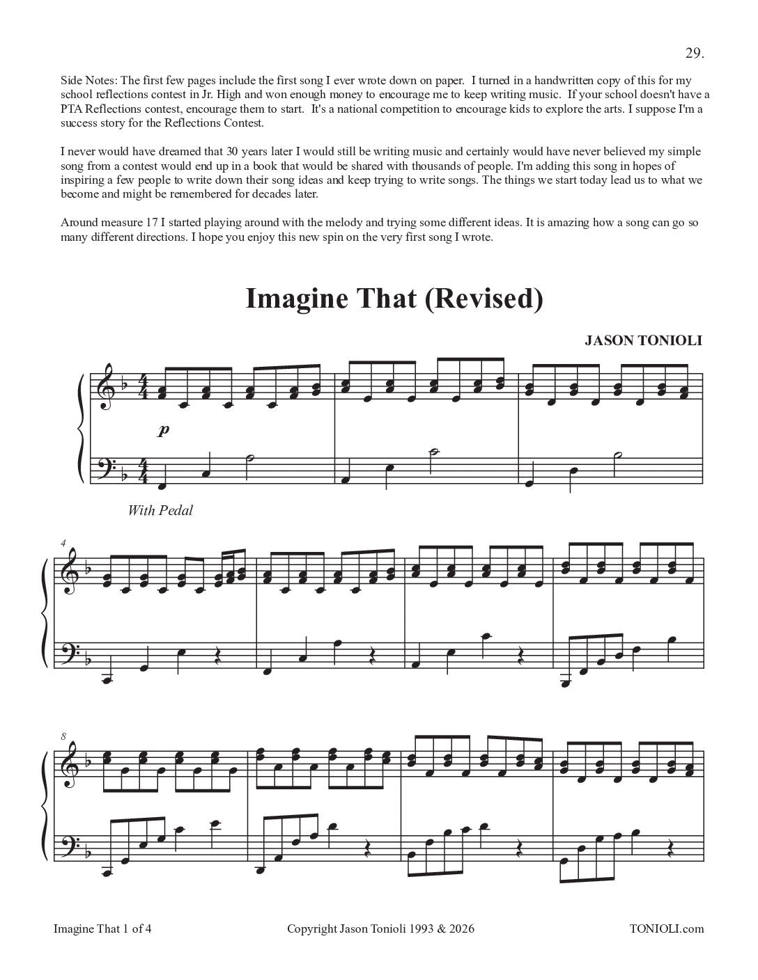 Quiet Thoughts: Easier Originals Vol. 1 by Jason Tonioli – Piano Solos