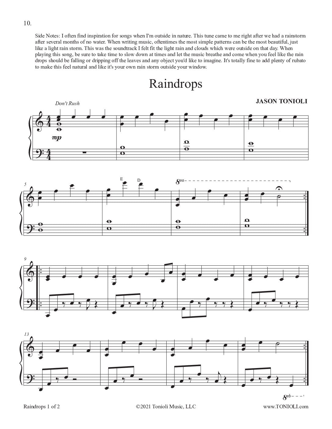 Quiet Thoughts: Easier Originals Vol. 1 by Jason Tonioli – Piano Solos