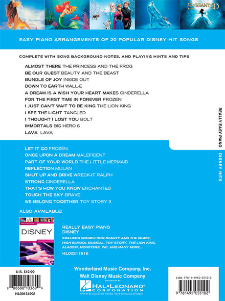 Back cover of a Disney music book with song list and branding