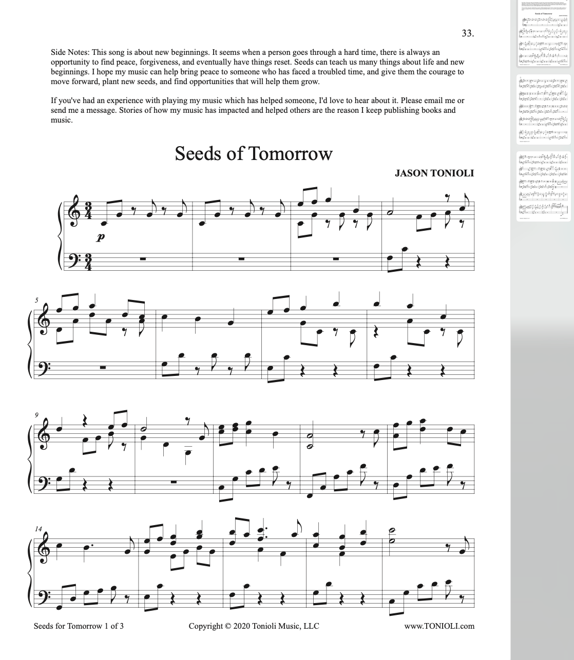 Songs for peace by jason tonioli piano sheet music