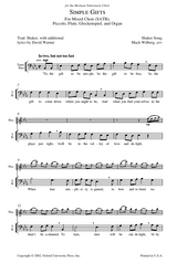 Sheet music for 'Simple Gifts' by Shaker, with lyrics and musical notation.