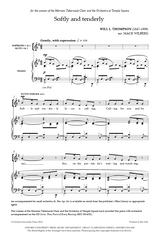 Sheet music for a piece titled 'Softly and tenderly' by Will L. Thompson, arranged by Mack Wilberg.