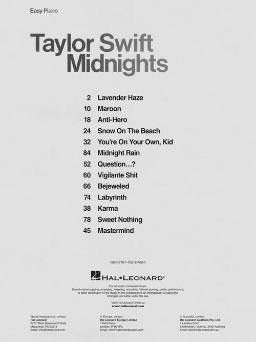 Taylor Swift Midnights - Easy Piano