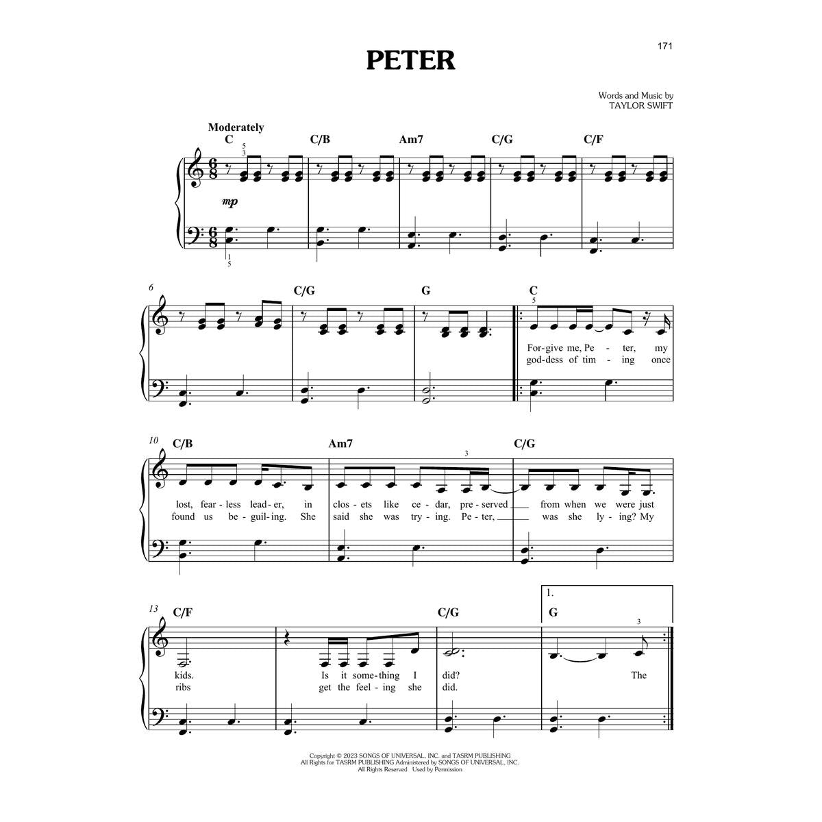 taylor swift peter sheet music for beginners