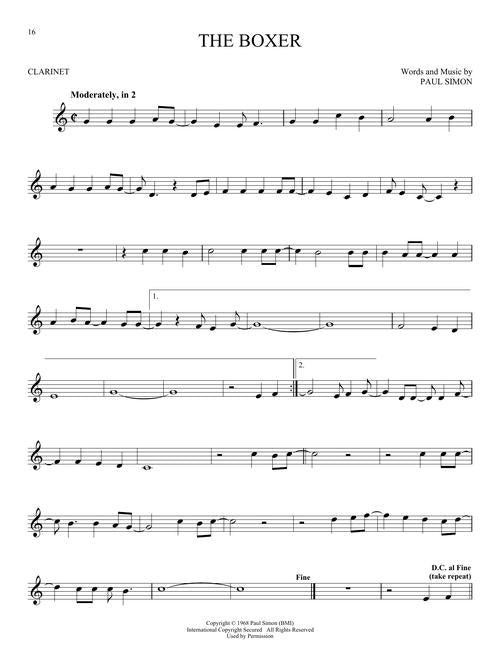 The boxer solo clarinet sheet music