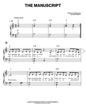 taylor swift sheet music easy piano the manuscript