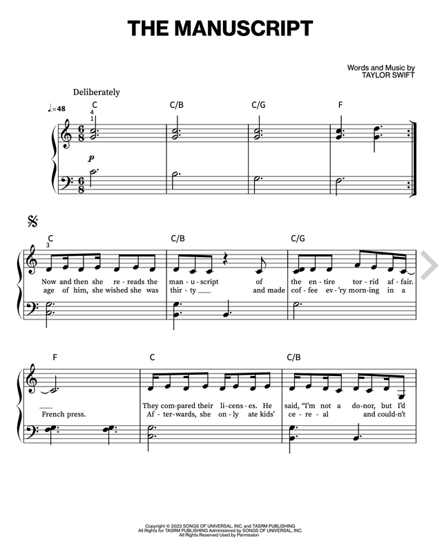 taylor swift sheet music easy piano the manuscript