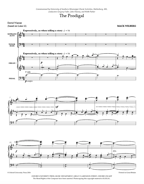 Sheet music for 'The Prodigal' by Mack Wilberg with musical notation.