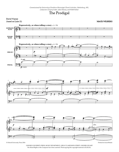 Sheet music for 'The Prodigal' by Mack Wilberg with musical notation.