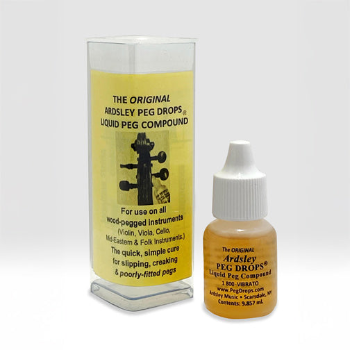 A bottle of Ardsley Peg Drops liquid peg compound with a yellow label on a white background.
