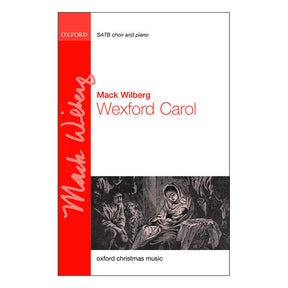 Music sheet cover for 'Wexford Carol' by Mack Wilberg with red and black design.