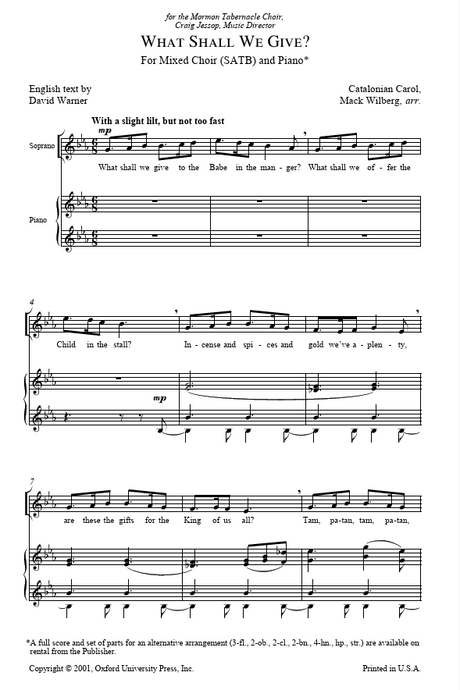 Sheet music for 'What Shall We Give?' with musical notation and text.