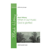 Music sheet cover with green vertical stripe and text about Mack Wilberg's composition.