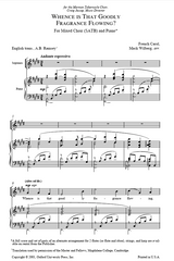 Sheet music for a mixed choir and piano titled 'Whence is That Goodly Fragrance Flowing?' by Mark Wilberg.