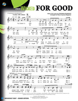 Sheet music for 'For Good' from Wicked with a green logo at the top left corner.