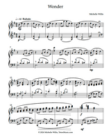 Sheet music for 'Wonder' by Michelle Willis with musical notation and composer's name.